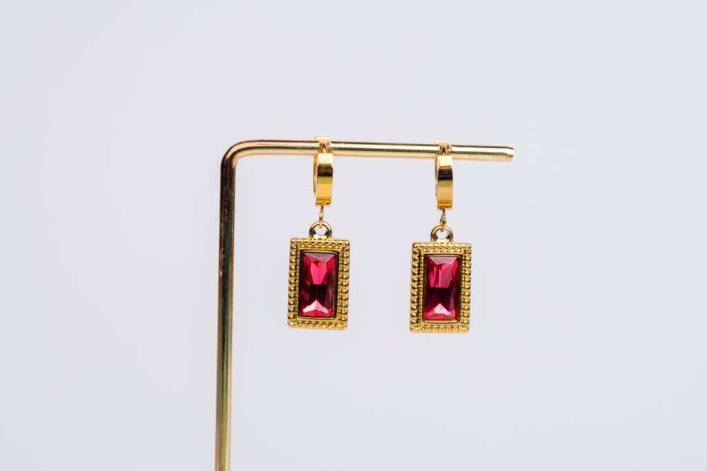Висящи обеци “Royal” Pink с цирконий, стомана, позлатени